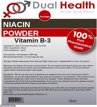 Niacina en Polvo (4 oz) - Vitamina B3 de Liberación Inmediata con Flush - Ácido Nicotínico - No OGM, Vegano, Sin Gluten – Image 3