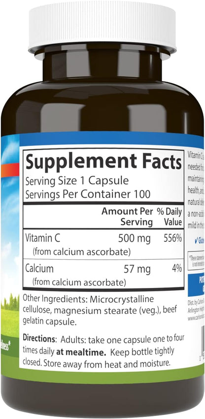 Carlson Mild-C, 500 mg, Vitamina C Tamponada, Apoyo Inmunológico y Bienestar, 100 Cápsulas – Image 2