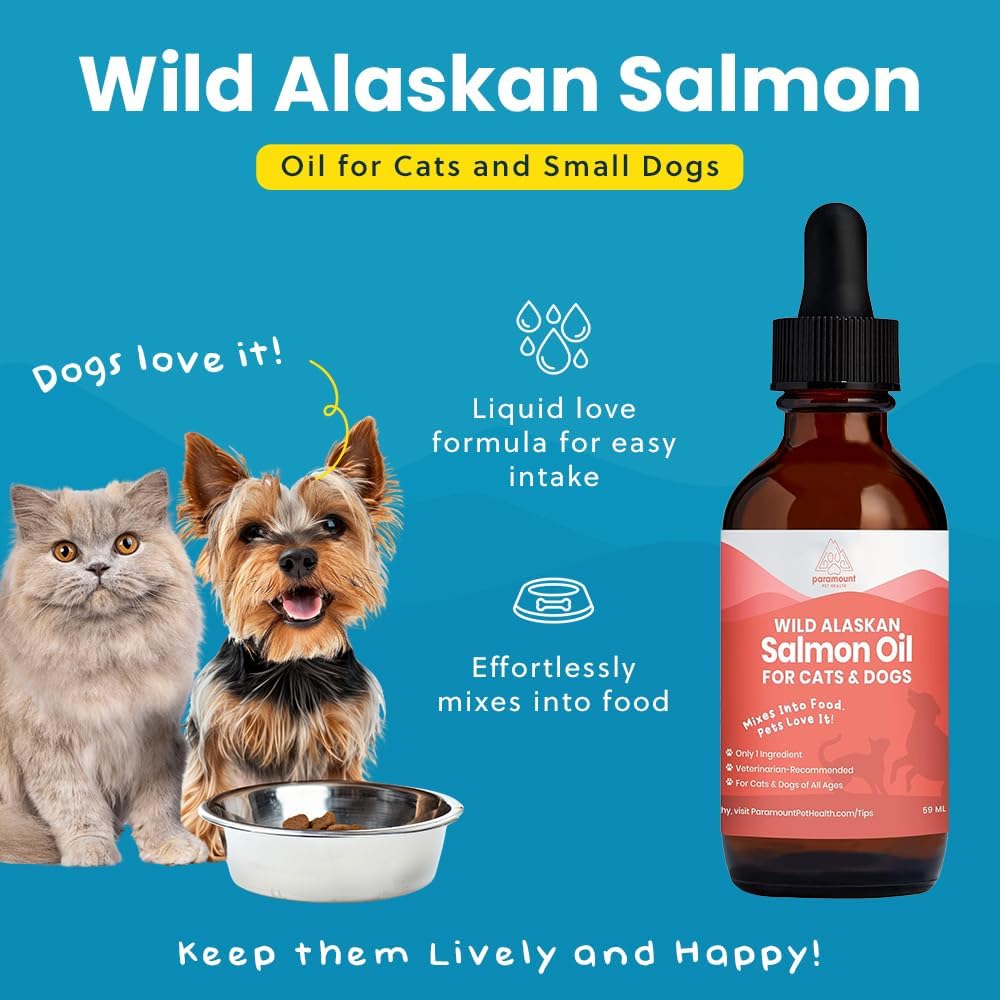 Aceite de Salmón Salvaje de Alaska para Gatos y Perros Pequeños - Apoya la Piel, el Pelaje, las Articulaciones y el Bienestar General - Puro y Premium - 2 oz