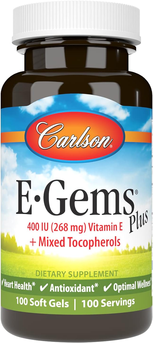 Carlson - E-Gems Plus, 400 UI (268 mg), Vitamina E de origen natural, 100 Cápsulas blandas