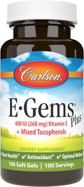Carlson - E-Gems Plus, 400 UI (268 mg), Vitamina E de origen natural, 100 Cápsulas blandas