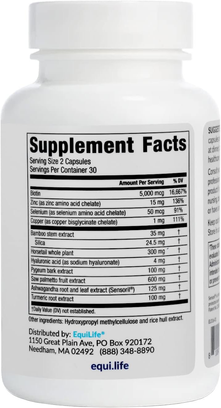 Equilife Daily Hair Support Supplement – Biotina, Ashwagandha y Zinc, 60 Cápsulas