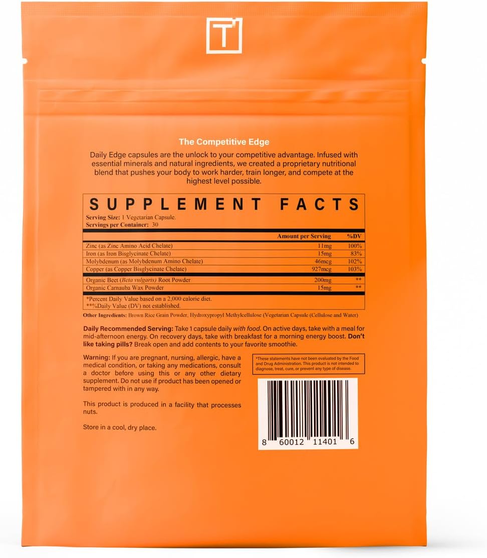 THREAD Performance Daily Edge: Energy & Endurance Capsules for Young Athletes with Iron & Trace Minerals, 30 Servings