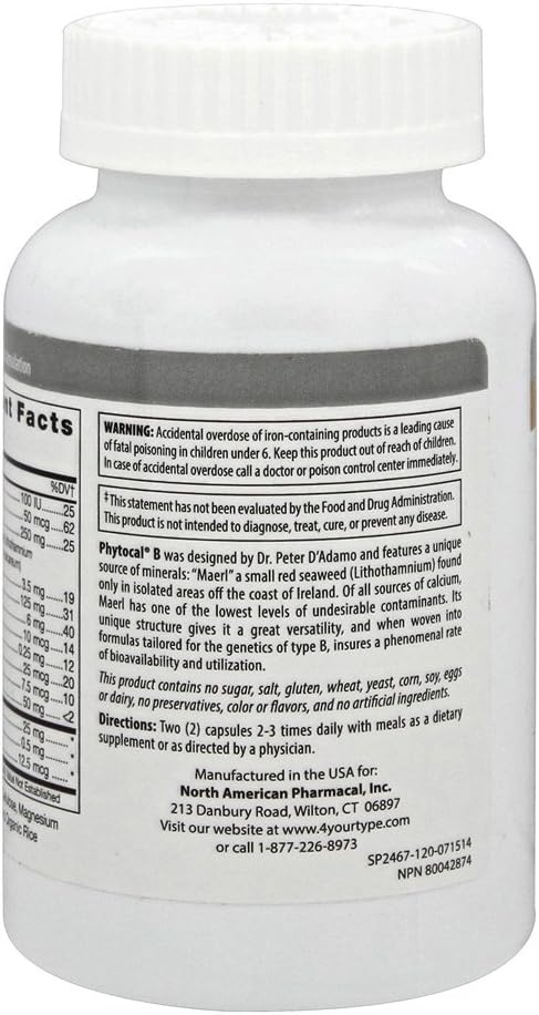 D'Adamo Personalized Nutrition - Phytocal B, 120 cápsulas