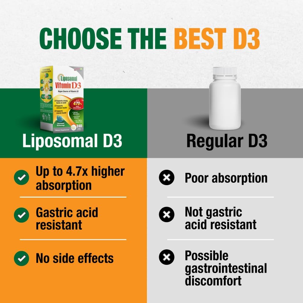 LABO Nutrition Liposomal Vitamin D3 - 1000 IU Vegano, 240 Cápsulas