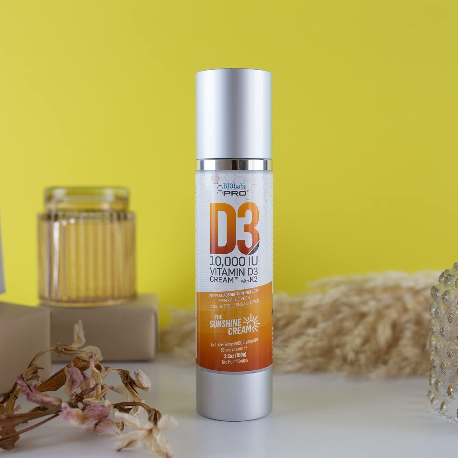 Crema de Vitamina D3 10000 UI con Vitamina K2 y Extracto de Hoja de Olivo - BioLabs PRO