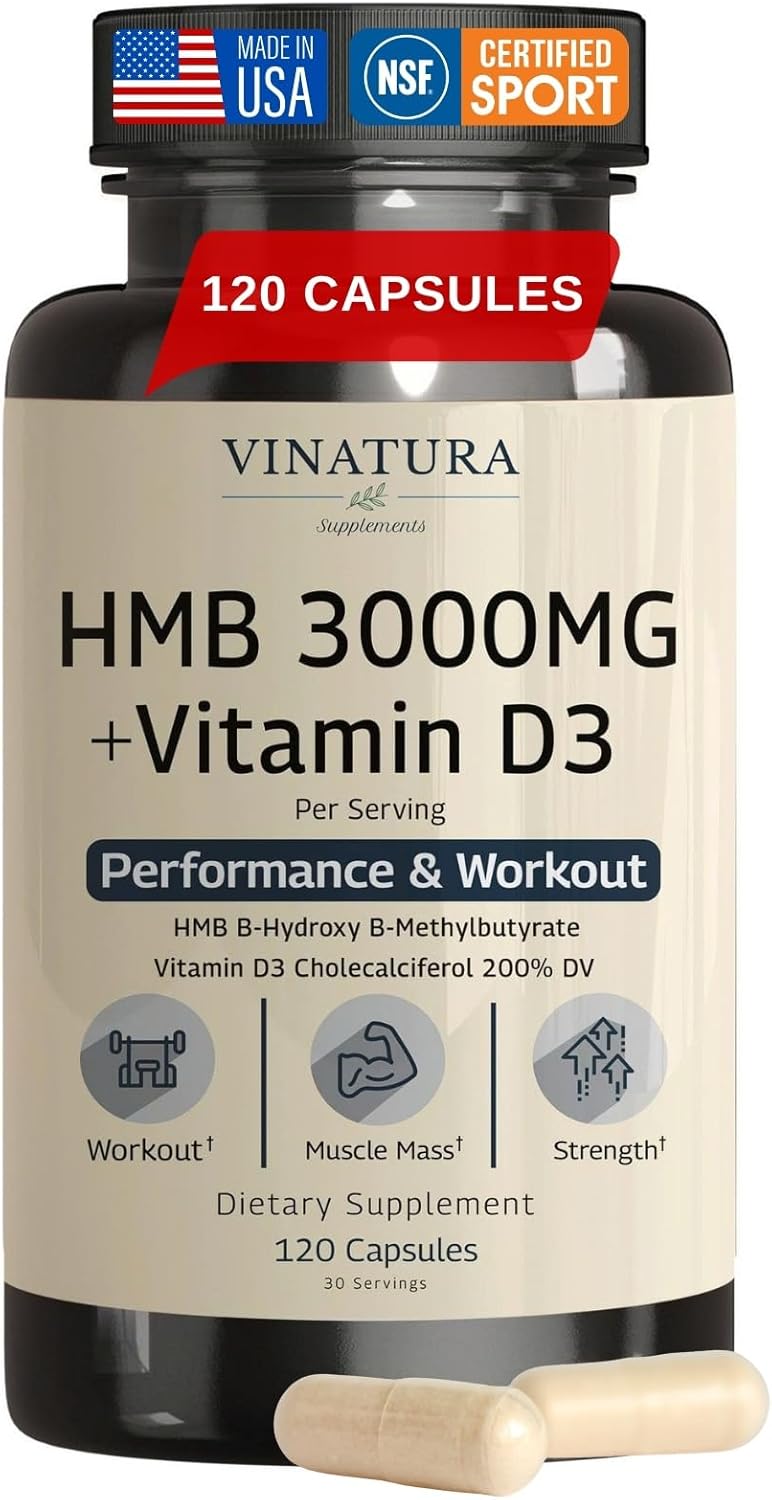 VINATURA HMB 3000mg y Vitamina D3 Suplemento Defensa Muscular - 120 Cápsulas