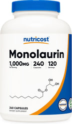 Nutricost Monolaurina 1000 mg (120 Porciones, 240 Cápsulas) - Sin Gluten, No OGM, Vegano