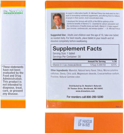 Dr. Newton's Naturals Vitamina D3 5000 UI - – Contribuye al mantenimiento de los huesos en condiciones normales. – Image 3