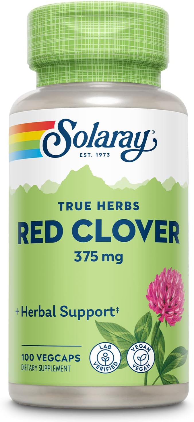 Solaray Red Clover 375 mg - Trébol Rojo - Apoyo Tradicional para la Salud Femenina - 100 Cápsulas Veganas