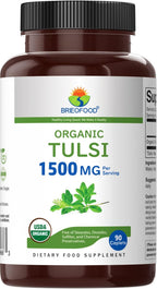 Organic Tulsi (Holy Basil) 1500mg, 90 Vegetarian Tablets