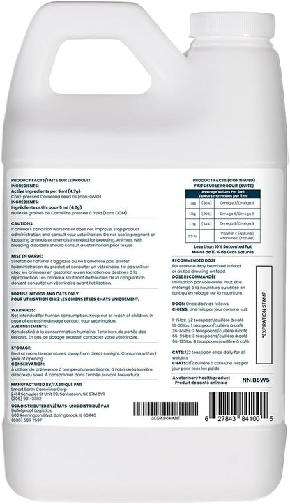 Aceite de Camelina para Perros - Omega 3,6,9 - Suplemento para Piel, Pelaje y Articulaciones (64oz con Bomba)