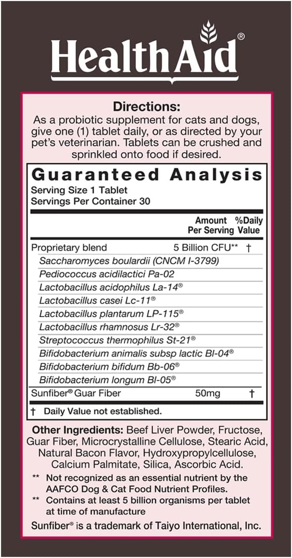 HealthAid PetProbio 5 Billion CFU Probiótico para Perros y Gatos - 10 Cepas - Sabor Natural a Carne e Hígado - No GMO, Sin Gluten