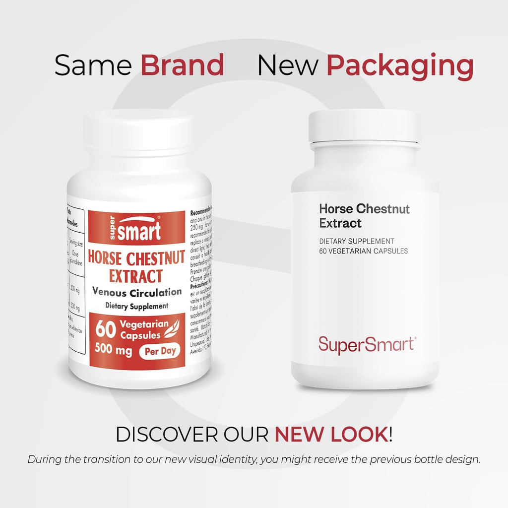 Supersmart - Extracto de Castaño de Indias 500mg al día (20% Aescin) - Circulación Venosa Saludable | Sin OGM y Sin Gluten - 60 Cápsulas Vegetales