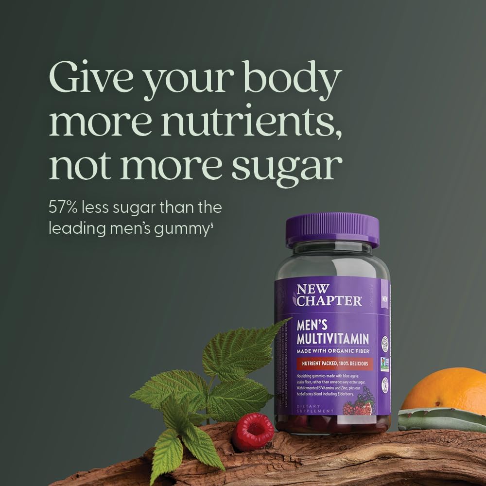 New Chapter Multivitamínico para Hombres en Gominolas, 57% Menos Azúcar, con Vitaminas C, D3 y Zinc, No-GMO, Sin Gluten, Sabor Baya-Cítrico, 75 Unidades
