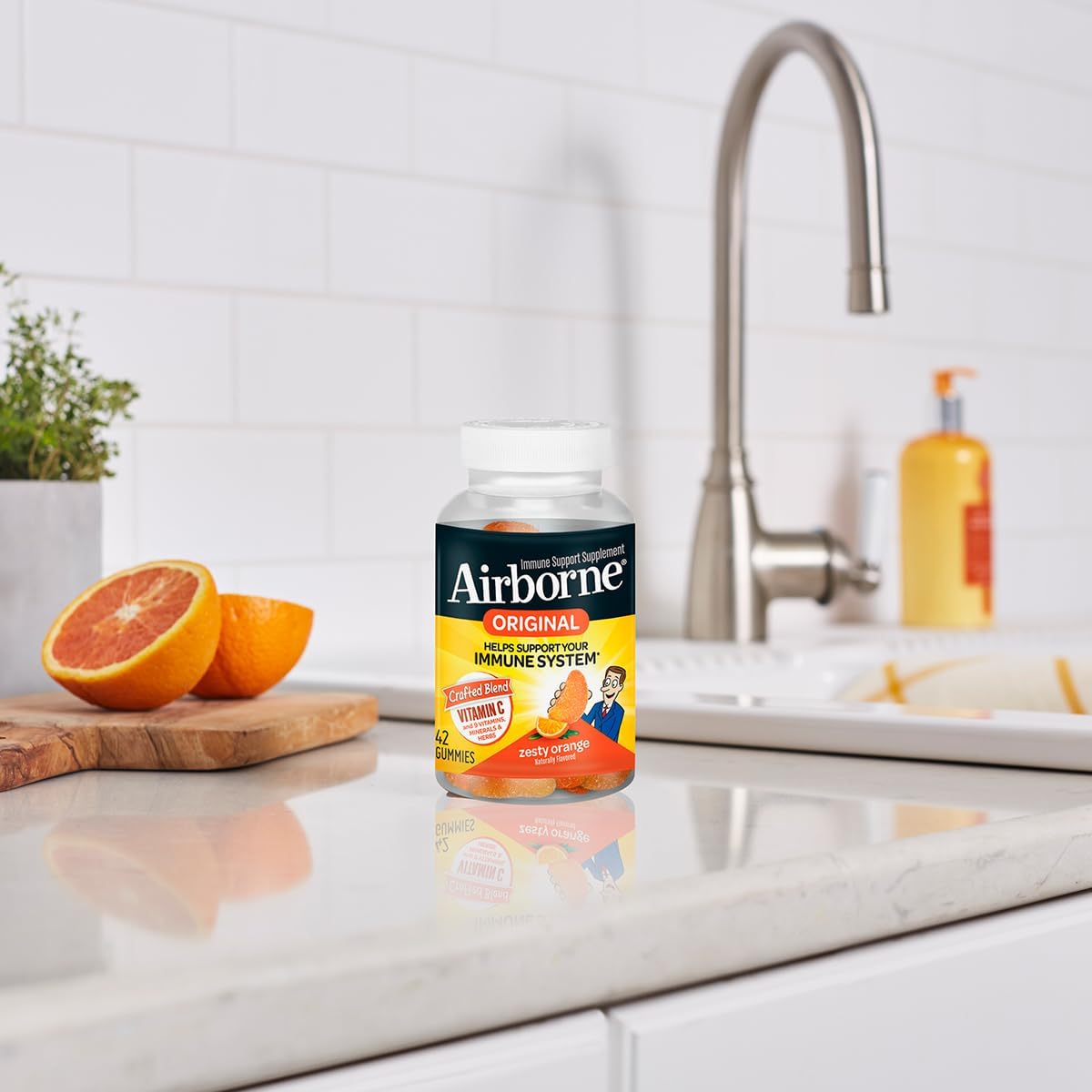 Airborne Vitamin C 750 mg Gummies de Naranja, 126 Gominolas (3 Envases)