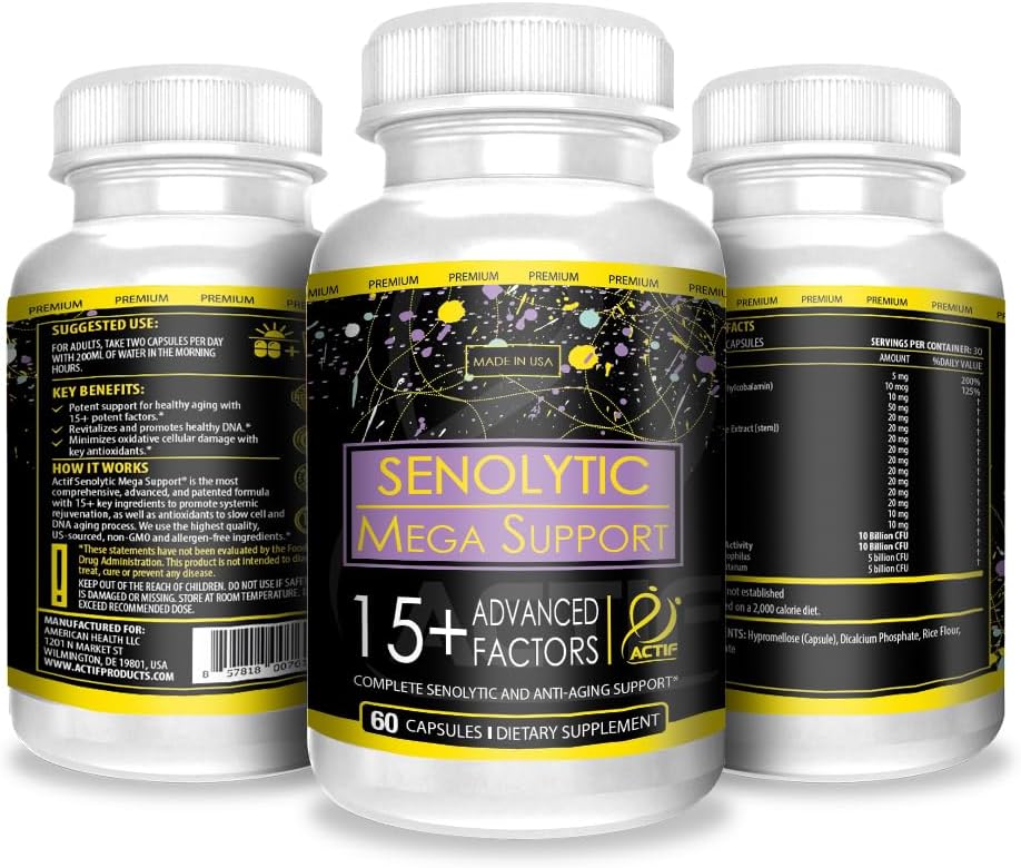 ACTIF Senolytic Support con 15+ Factores Avanzados - No Transgénico, Absorción Rápida, 60 Cápsulas