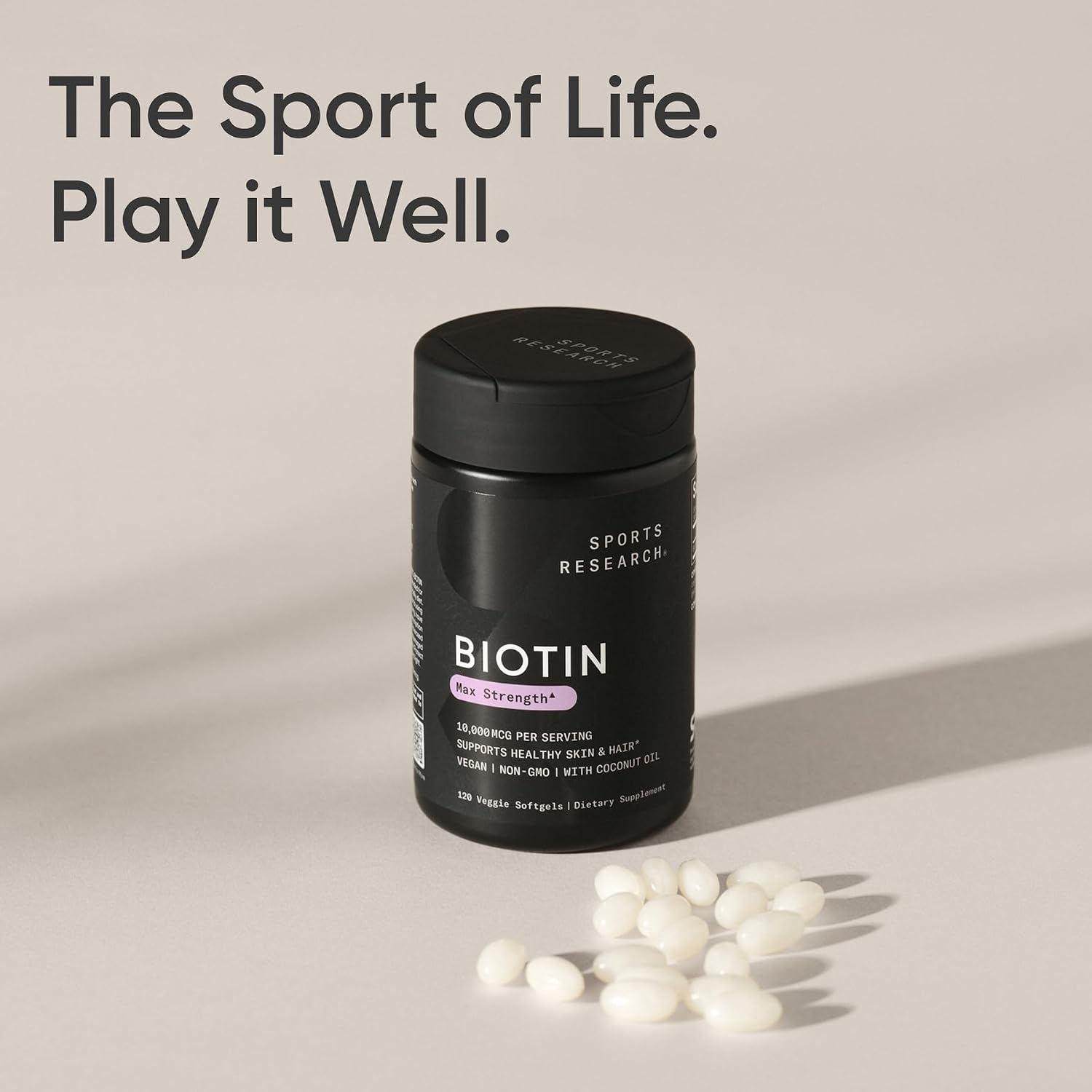 Sports Research Biotina 10.000 mcg con Aceite de Coco Orgánico - 120 Cápsulas Vegetales