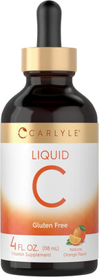 Carlyle Vitamina C Gotas Líquidas | 118 ml | Ácido Ascórbico y Ascorbato Sódico | Sabor Naranja | Vegano, Sin Gluten, Sin OMG