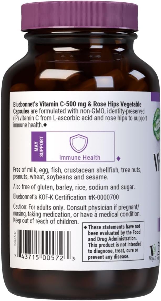 Bluebonnet Nutrition Vitamina C 500 mg con Rosa Mosqueta - 90 Cápsulas Vegetales