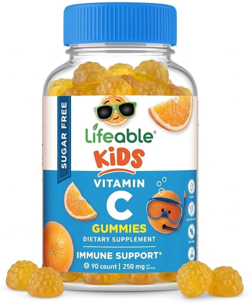 Lifeable Vitamina C para Niños Sin Azúcar – 250 mg – Gominolas Sabor Naranja – 90 Unidades