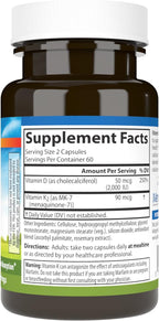 Carlson Vitamina D3 + K2, 50 mcg (2000 UI) Vitamina D3 y 90 mcg Vitamina K2 como MK-7, Soporte Óseo, Absorción de Calcio, 120 Cápsulas