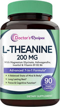 Doctor's Recipes L-Theanine 200 mg con Magnesio Glicinato, Ashwagandha, Inositol y Vitaminas B - 90 Cápsulas
