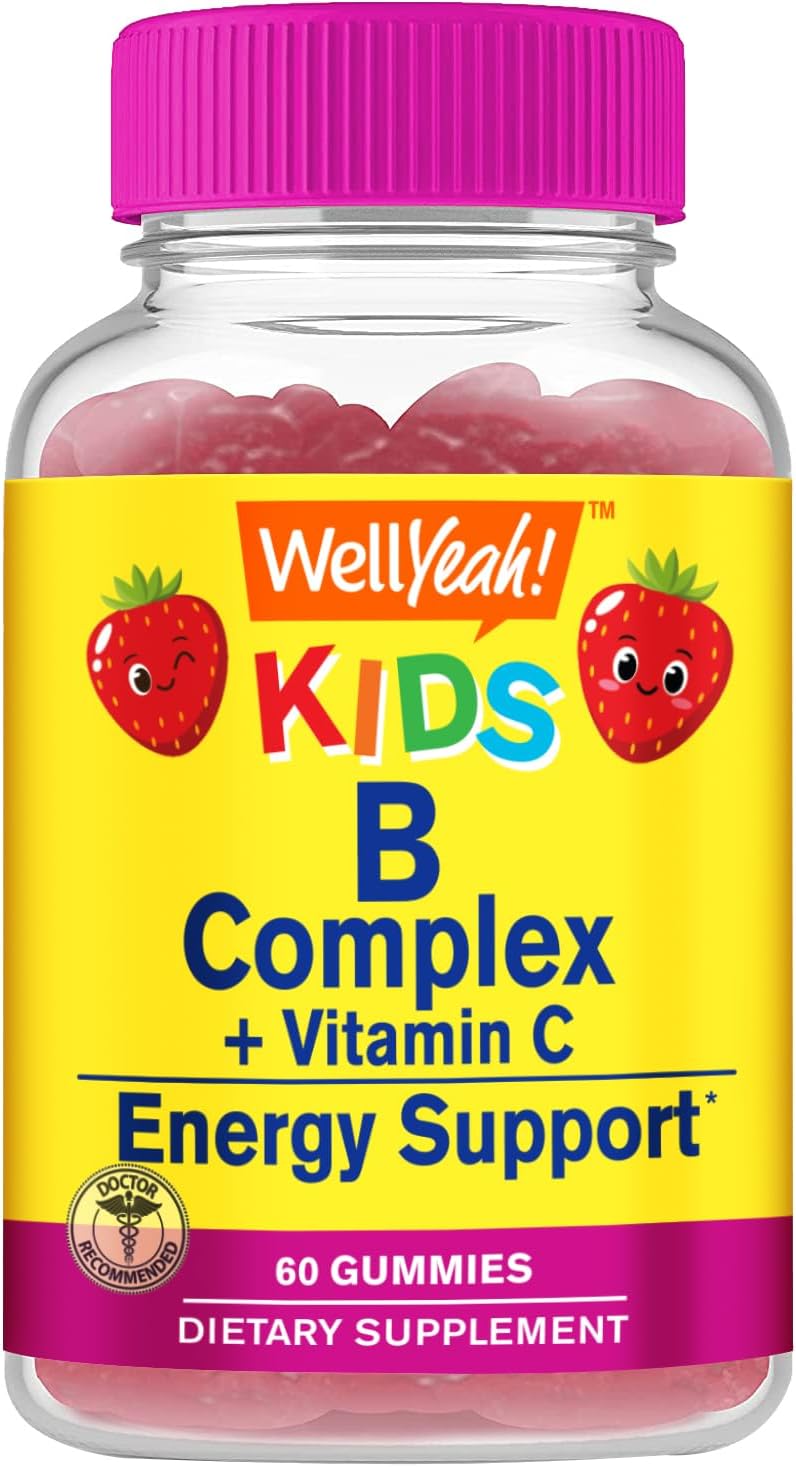 WellYeah Gomitas de Complejo B para Niños con Vitamina C - Sabor Fresa - 60 Gomitas