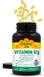 Country Life Vitamina D3 2500 UI – 200 Cápsulas Blandas