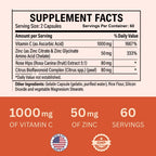 Nature4U Vitamina C 1000 mg con Zinc, Escaramujo y Bioflavonoides Cítricos, 120 Cápsulas