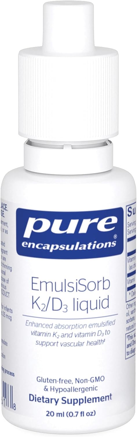 Pure Encapsulations EmulsiSorb K2/D3 Líquido | Vitamina D3 y K2 Emulsionada para Absorción Mejorada | 20 ml