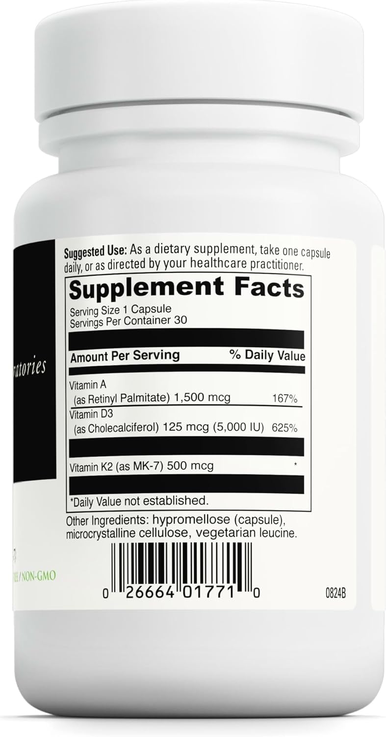 DAVINCI Labs ADK - Suplemento con Vitaminas A, D3 y K2 (MK-7) - 30 Cápsulas Vegetarianas