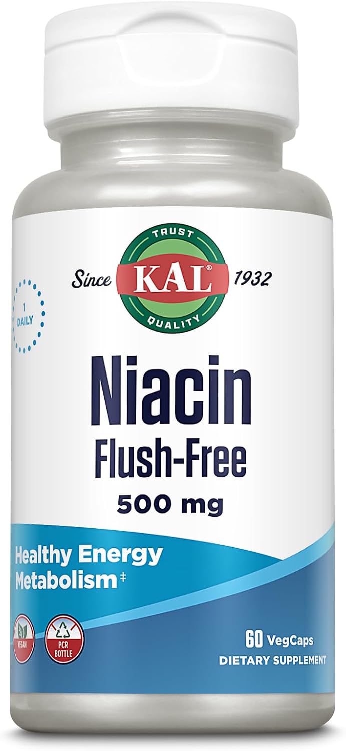 KAL Niacina 500mg Sin Enrojecimiento - Vitamina B3 Vegana - 60 Cápsulas