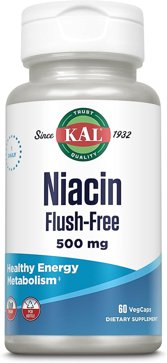 KAL Niacin 500mg Flush-Free - Vegan Vitamin B3 - 60 Capsules