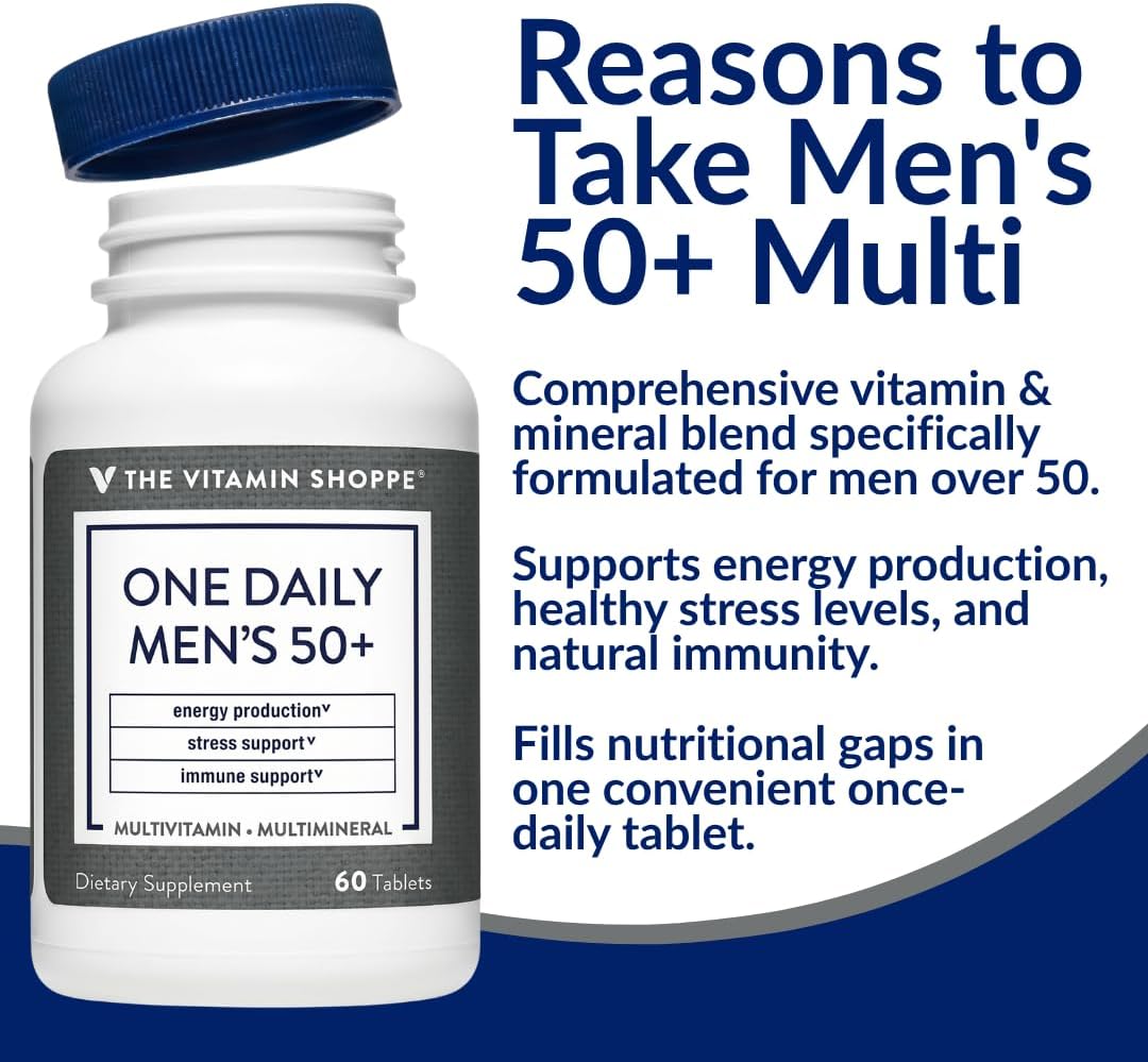 The Vitamin Shoppe Multivitamínico Multimineral Diario para Hombres de 50+, 60 Comprimidos
