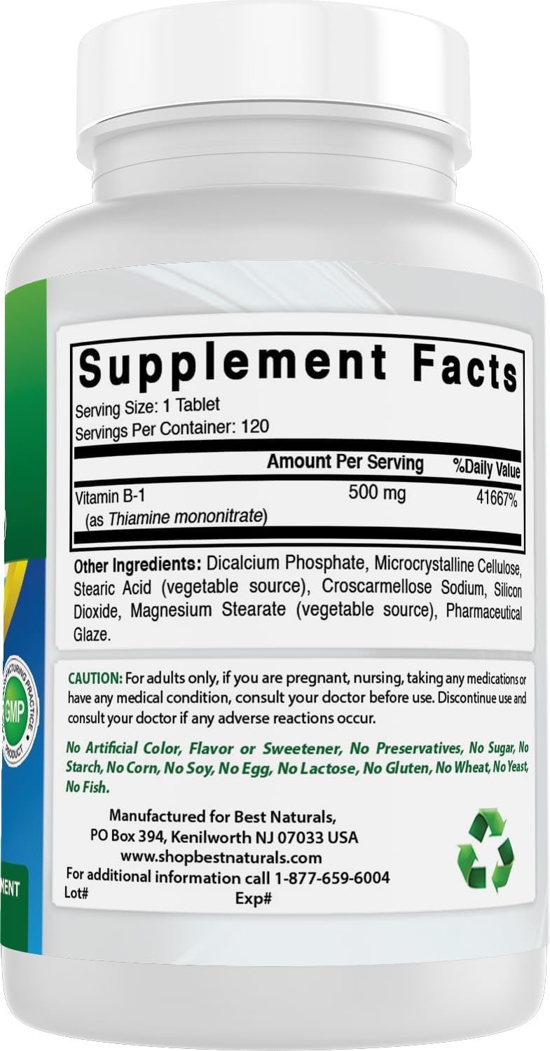 Best Naturals Vitamina B1 (Tiamina) 500 mg - 120 Comprimidos