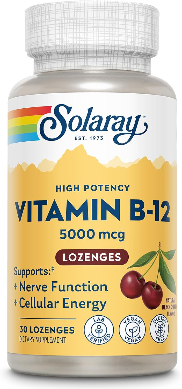 Solaray Vitamin B-12 5000 mcg Chewable Tablets - Methylcobalamin, Natural Cherry Flavor, 30 Tablets