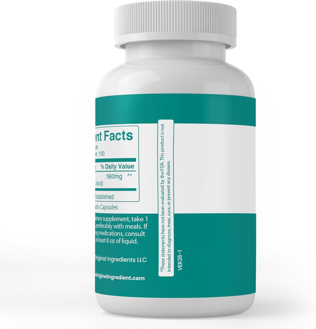 PURE ORIGINAL INGREDIENTS Betaine HCL, 100 Cápsulas - Puro, Sin Aditivos