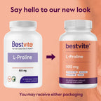 BESTVITE L-Prolina 500mg (120 Cápsulas Vegetales) - Sin Estearatos - Sin Rellenos - Vegano - Sin Gluten - No Transgénico