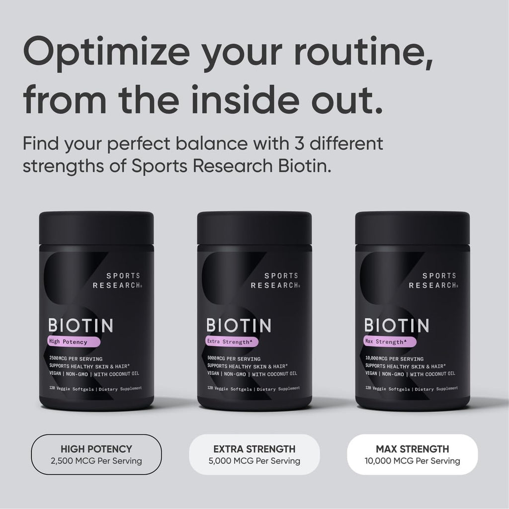 Sports Research Biotina 2.500 mcg con Aceite de Coco Orgánico - 120 Cápsulas Vegetales