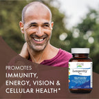 Pure Essence Labs Longevity Multivitamínico para Hombres Mayores de 40 Años - con Superalimentos, Minerales, Enzimas, Vitamina D3, B12, Biotina - 120 Comprimidos