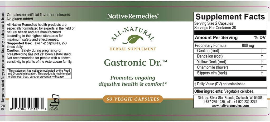Native Remedies Gastronic Dr. para Perros - Suplemento Herbal Natural para una Digestión Saludable - 60 Cápsulas Veganas