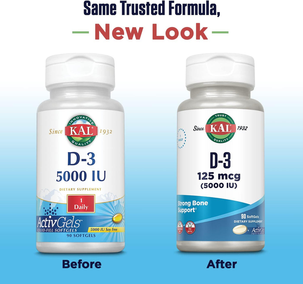 KAL Vitamina D3 5000 UI (125 mcg) - 90 Softgels - Complemento Alimenticio