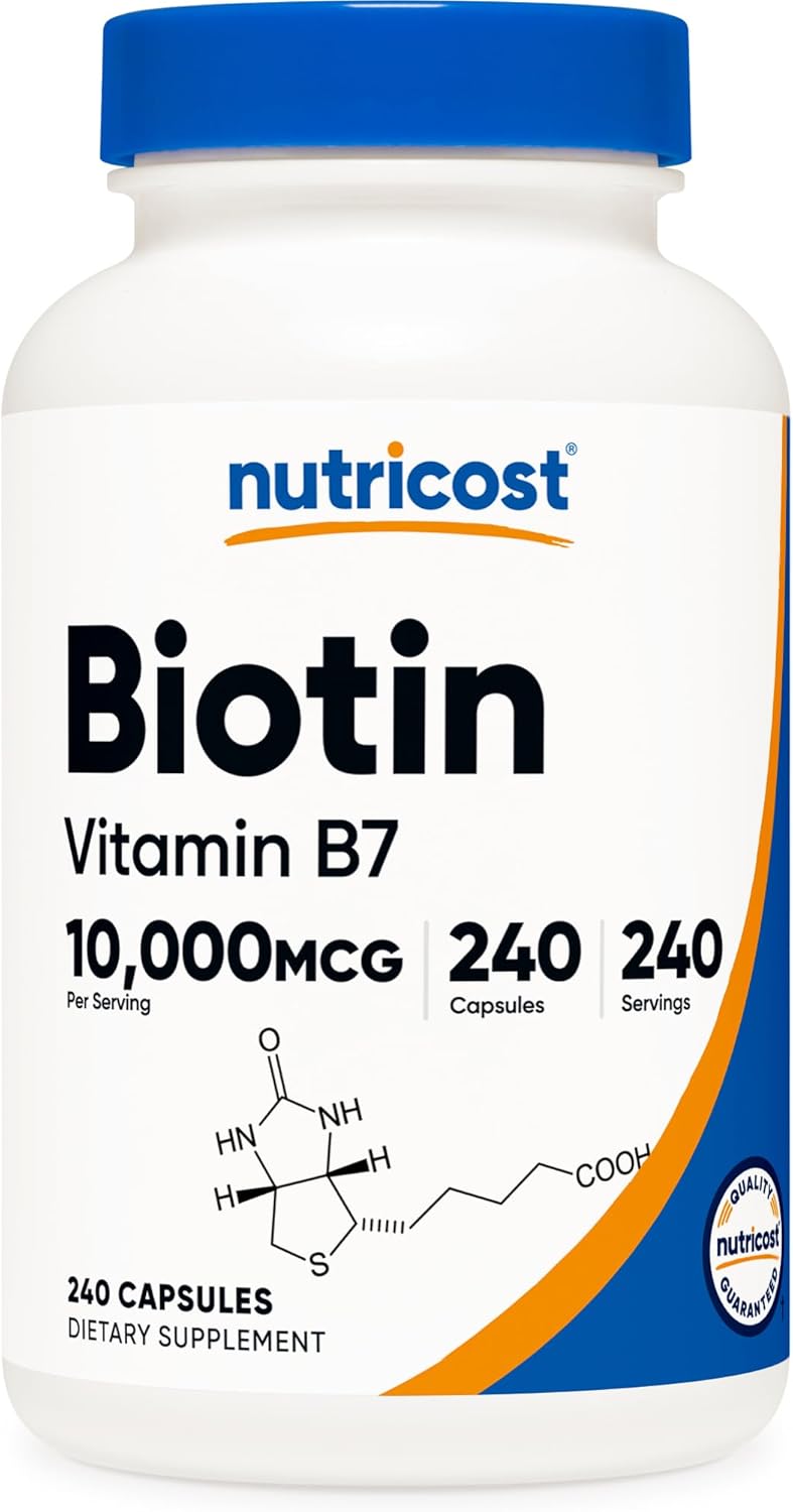 Nutricost Biotin 10,000 mcg - 240 Capsules (3 Bottles) - Non-GMO, Gluten-Free