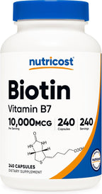 Nutricost Biotin (Vitamin B7) 10,000 mcg, 240 Capsules - Vegan, Gluten-Free Supplement