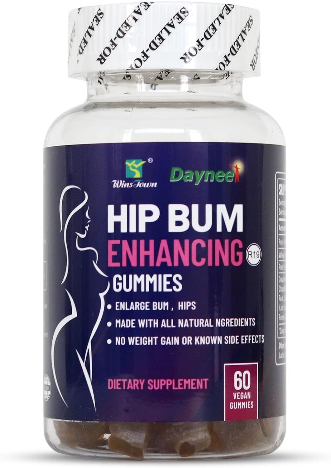 Wins Town Hips & Butt Enhancement Gummies, Veganas, 60 Ct | Multivitamínico para Mujeres, Apoya el Tono de los Glúteos