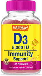 WellYeah Vitamina D3 5000 UI (125 mcg) Gominolas Extra Strength – Sabor Fresa – 60 Gominolas