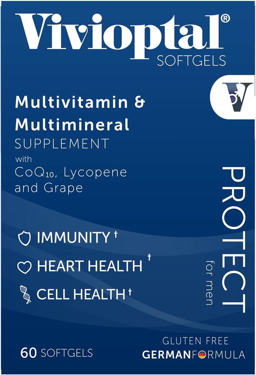 Vivioptal para Hombres, 30 Cápsulas, CoQ10, Licopeno y Resveratrol, Multivitamínico y Multimineral, Sin Gluten, Fórmula Alemana