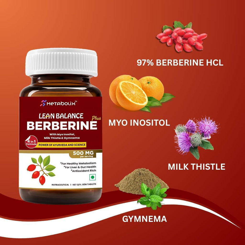 Lean Balance Berberine Plus - Fórmula 4 en 1 con Berberina, Inositol, Cardo Mariano y Gymnema (1 Pack)