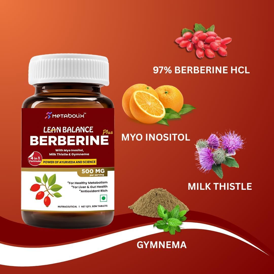 Lean Balance Berberine Plus - Fórmula 4 en 1 con Berberina, Inositol, Cardo Mariano y Gymnema (1 Pack)